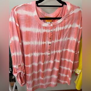 Ruby Rd Coral Striped Shirt 2x